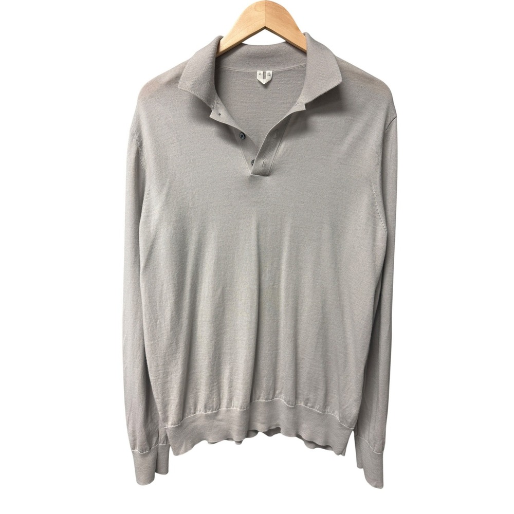 Arket Polo‎ Sweater Mens XL Grey 100% Wool Long Sleeve Knit Top Quiet Luxury